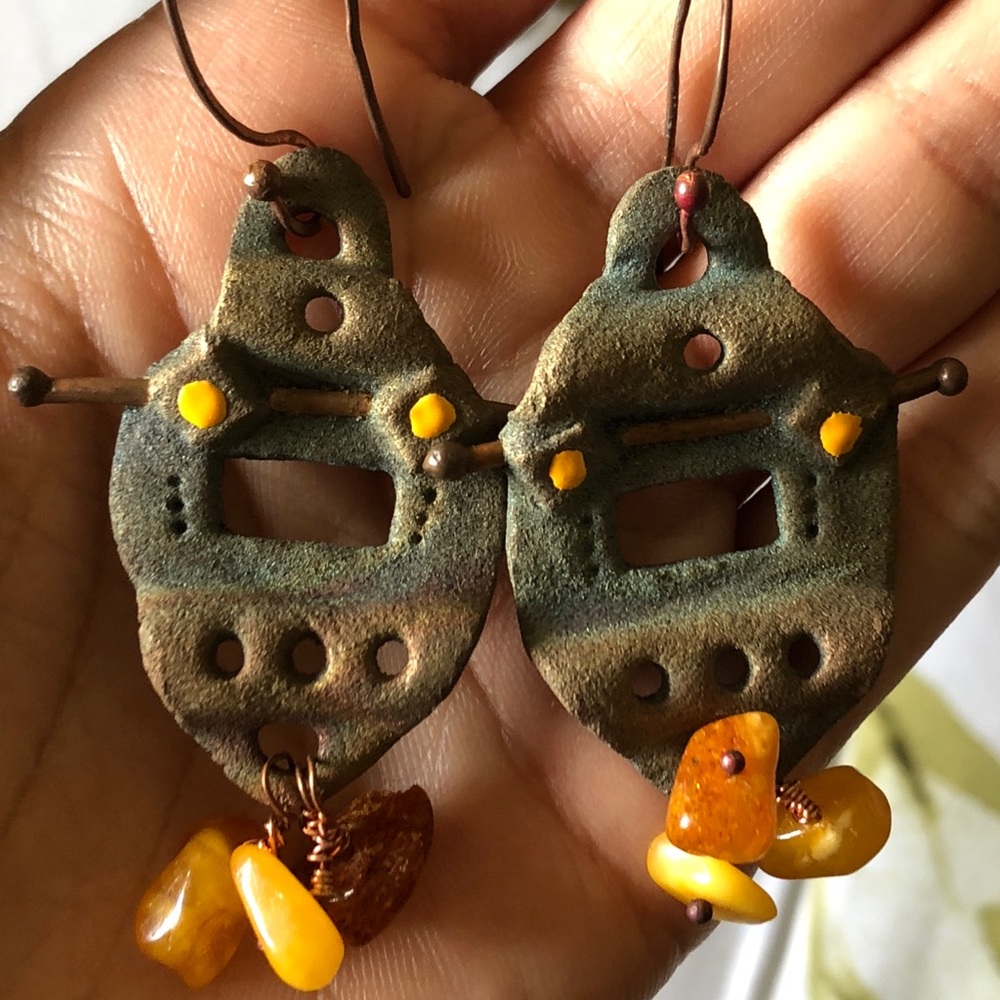 Beautiful Copper Fire Raku Ceramic Earrings